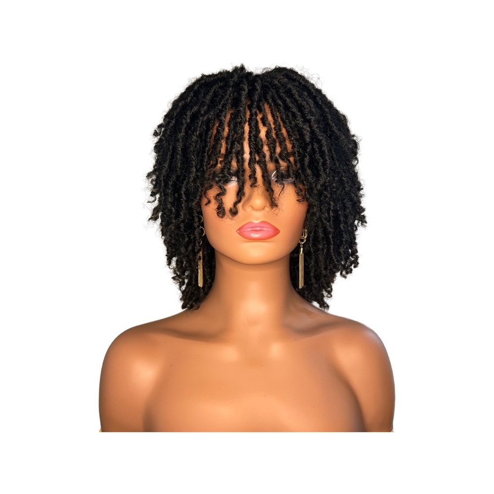 VHC Dreadlock Wig Short Twist Wigs for Women Afro Curly Synthetic Wig (Black)